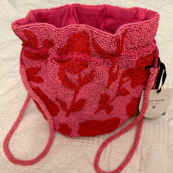 kate spade Handbags - kate spade pink and red beaded drawstring mini bucket bag